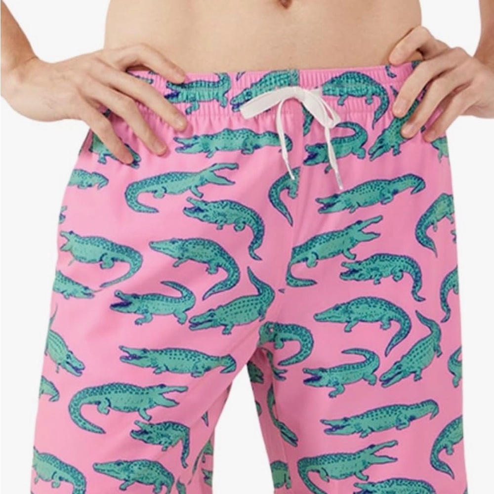 Chubbies Pink Swim Trunks with Green Alligator Print — 040926